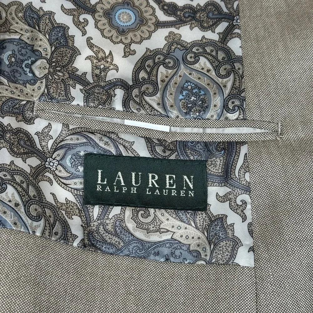 Lauren Ralph Lauren Blazer Mens 46L Bird's‎ Eye Pattern Tweed Beige Brown